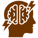 Mask group-1 Silhouette of a head with a stylized brain and two lightning bolts on the sides.